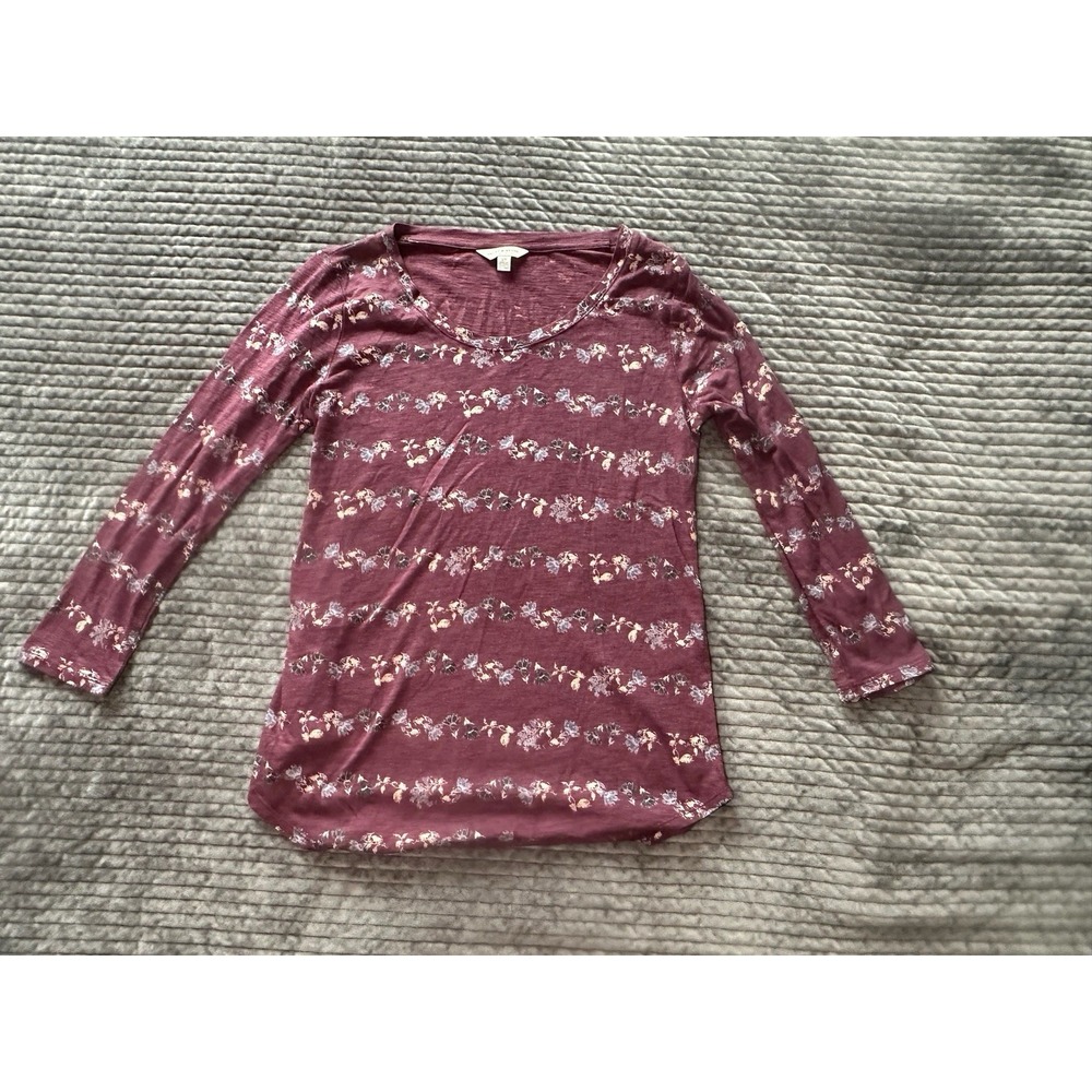 Los Angeles LUCKY BRAND S Cotton Modal Womens Burgundy Floral Casual Peasant Top